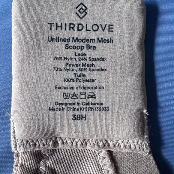 NWT ThirdLove Unlined Modern Mesh Scoop Lace Bra 38H - Picture 4 of 4